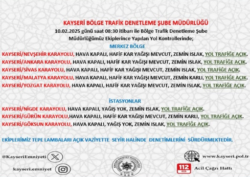 Kayseri'de Trafik ve Yol durumu